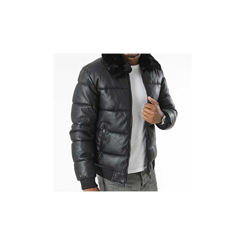 KYMAXX VESTE DOUDOUNE COL FOURRURE NOIR
