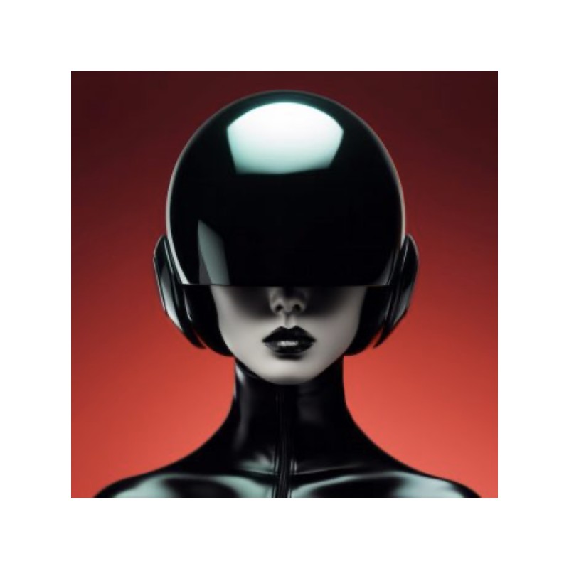 Femme Casque Noir 60X60 CM Dibond sans encadrement