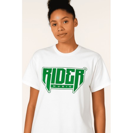 Rider Music Tee Shirt Blanc Unisexe Logo Vert