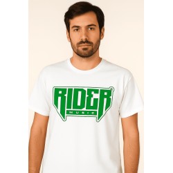Rider Music Tee Shirt Blanc Unisexe Logo Vert