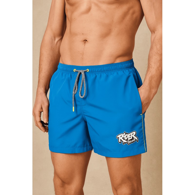 Rider Music Short de Bain Homme Royal Blue Logo Blanc