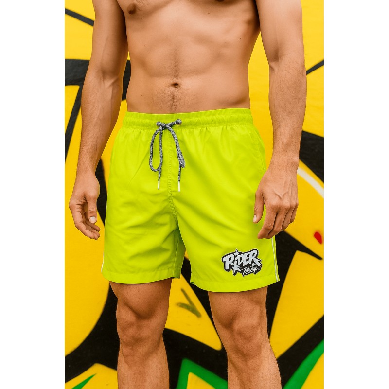 Rider Music Short de Bain Homme Line Punch Logo Blanc