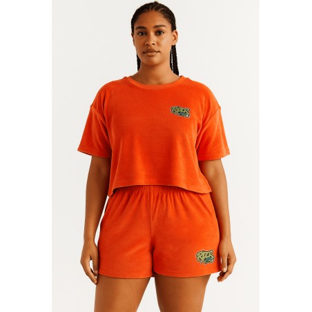Rider Music Ensemble Oversize Éponge Femme Tee Shirt & Short Paprika Logo Khaki