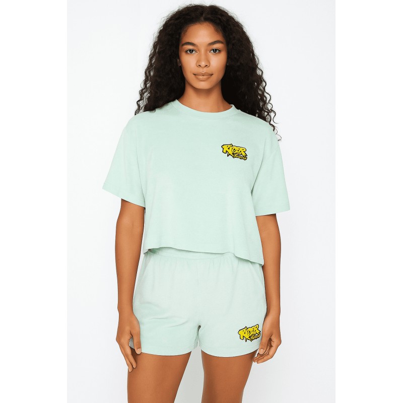 Rider Music Ensemble Éponge Femme Tee Shirt & Short Brook Green Logo Jaune