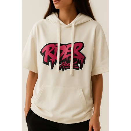 Rider Music Sweat Shirt Unisexe Ivory Logo Fuchsia