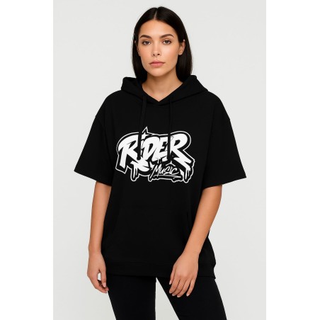 Rider Music Sweat Shirt Unisexe Noir Logo Blanc