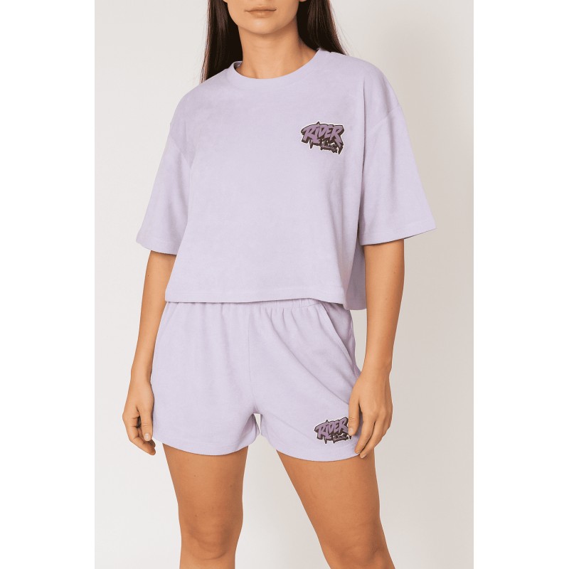Rider Music Ensemble Oversize Éponge Femme Tee Shirt & Short Parme Logo Violet