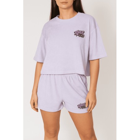 Rider Music Ensemble Oversize Éponge Femme Tee Shirt & Short Parme Logo Violet