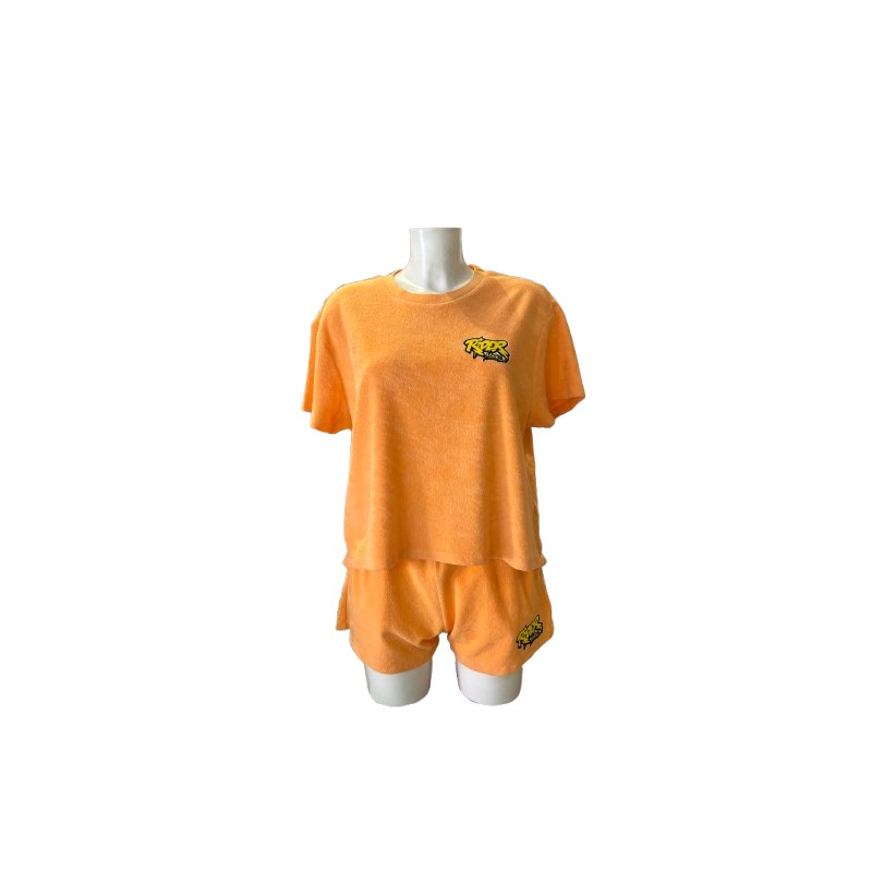 Rider Music Ensemble Oversize Éponge Femme Tee-Shirt & Short Abricot Logo Jaune