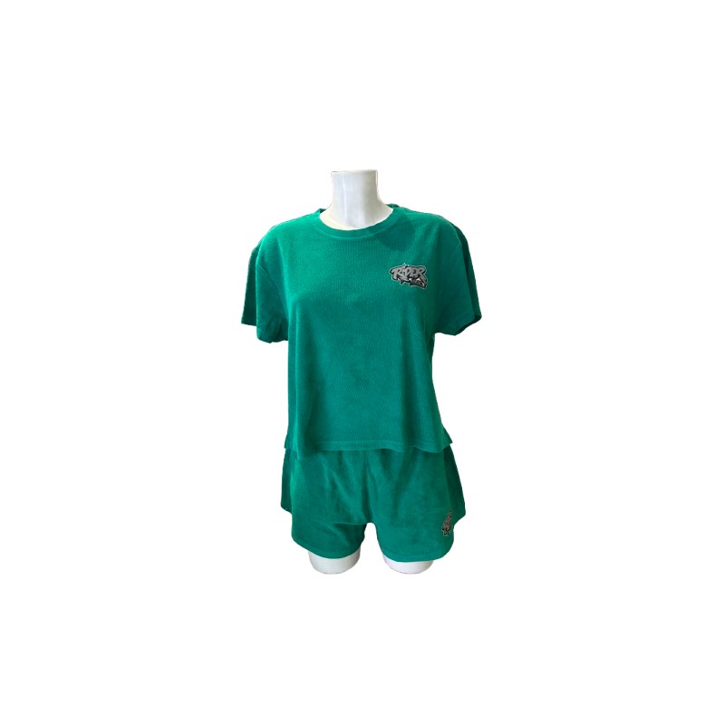 Rider Music Ensemble Éponge Femme Tee Shirt & Short Malachite Green Logo Gris