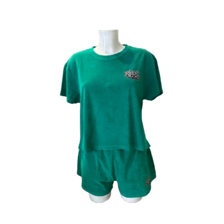 Rider Music Ensemble Éponge Femme Tee Shirt & Short Malachite Green Logo Gris